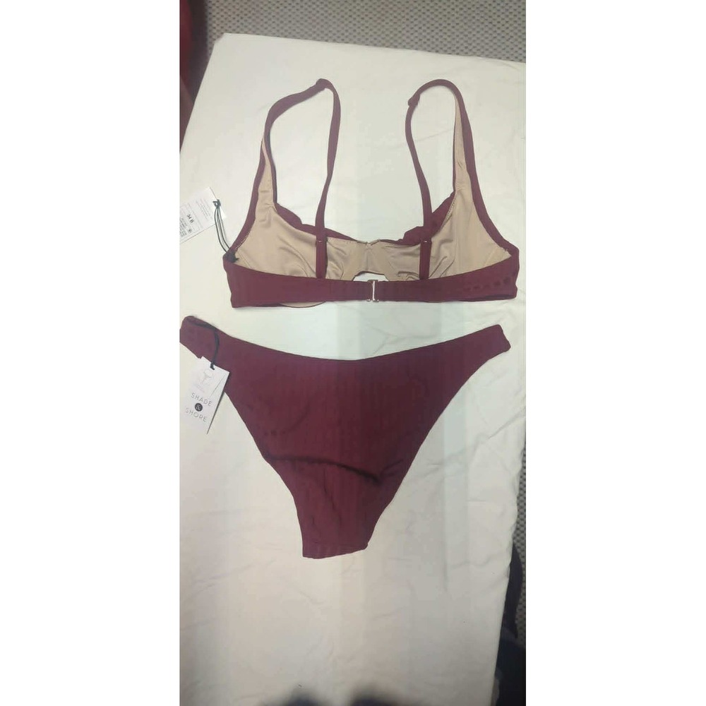 Shade & Shore Burgundy Ribbed Underwire Bikini Set V-Front High‎ Leg Swimsuit - Picture 8 of 8